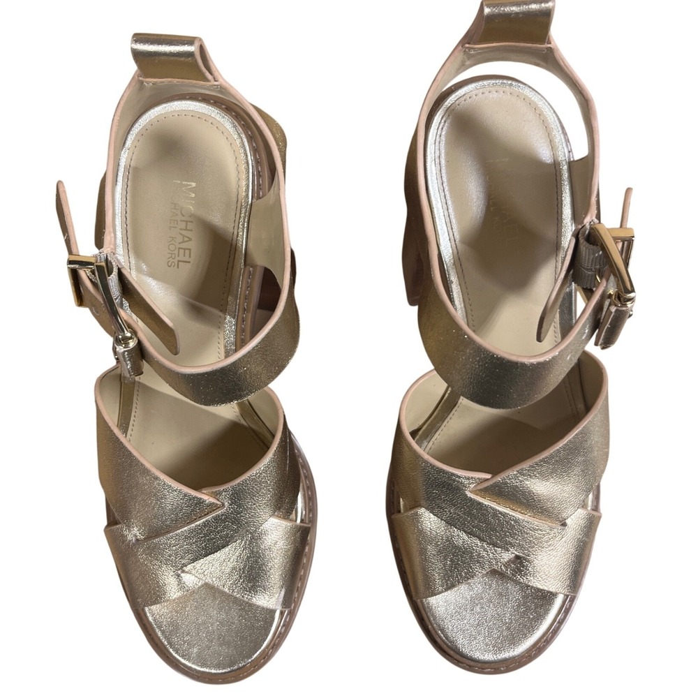 Michael Kors Women Gold Metallic Leather Lug Sole Platform Sandals SG24D Size 7M - Picture 2 of 6